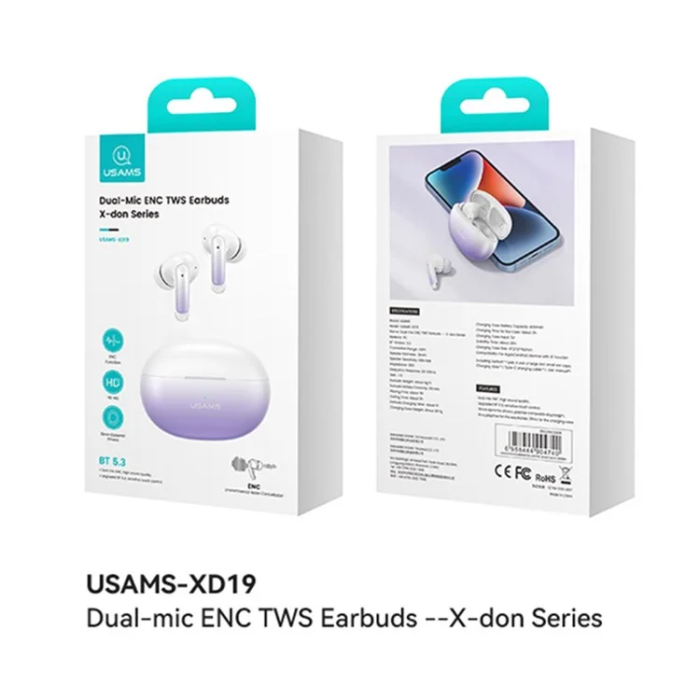USAMS - USAMS TWS In-Ear Hörlurar Bluetooth ENC Dual-Mic X-don - Svart