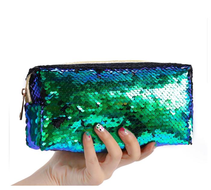 UTGATT4 - Reversible Sequins Mermaid Glitter Cosmetic Bag - Svart