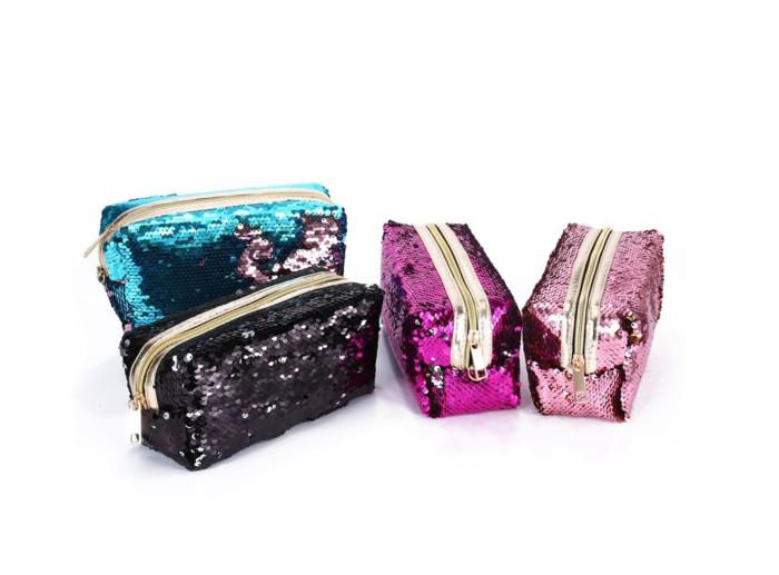 UTGATT4 - Reversible Sequins Mermaid Glitter Cosmetic Bag - Svart
