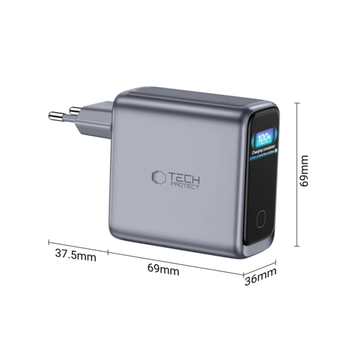 Tech-Protect - Tech-Protect 3-Port Väggladdare 100W Powervisisn - Mörkgrå