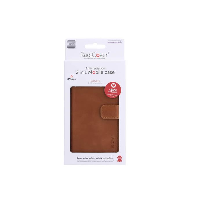 Radicover - RADICOVER iPhone 12 & 12 Pro Plånboksfodral Strålningsskydd Läder- Brun