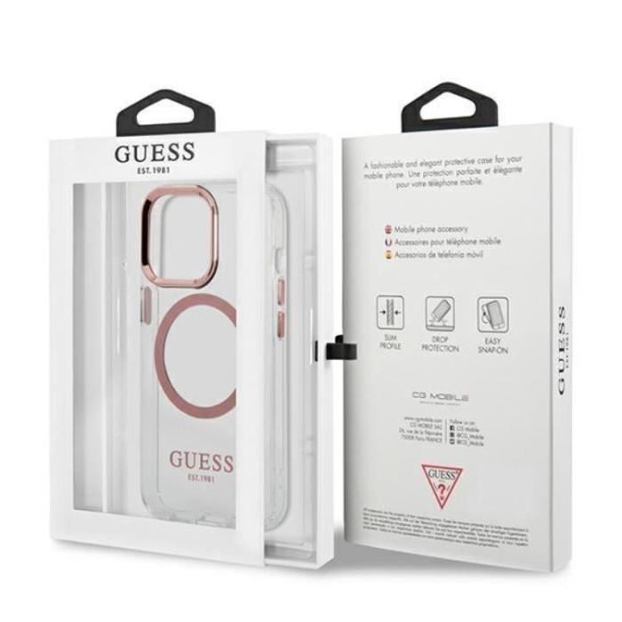 Guess - Guess iPhone 13 Pro Skal Magsafe Metal Outline - Rosa