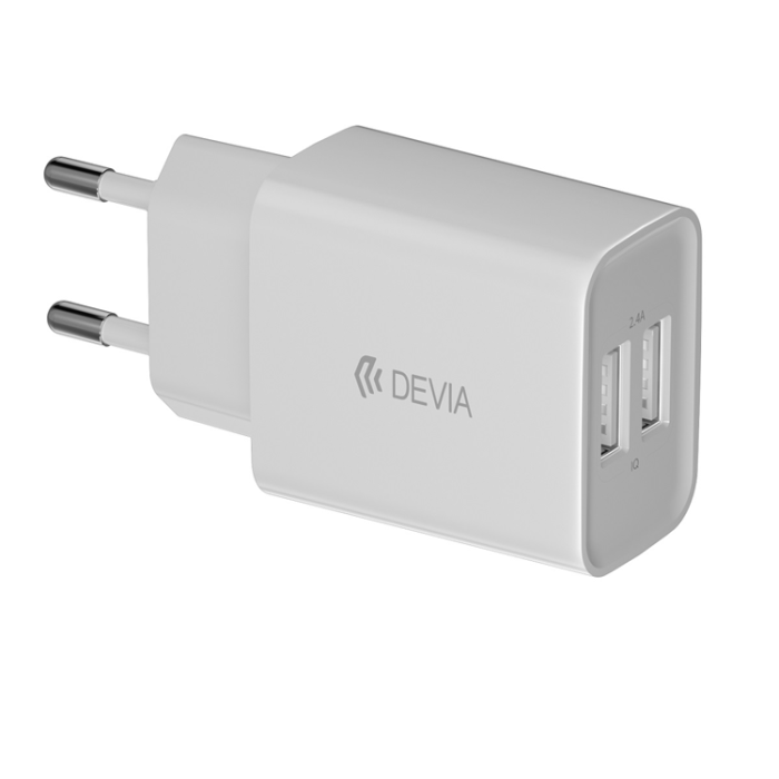 Devia - Devia Väggladdare 2xUSB 2.4A Smart + Lightning Kabel 1m - Vit
