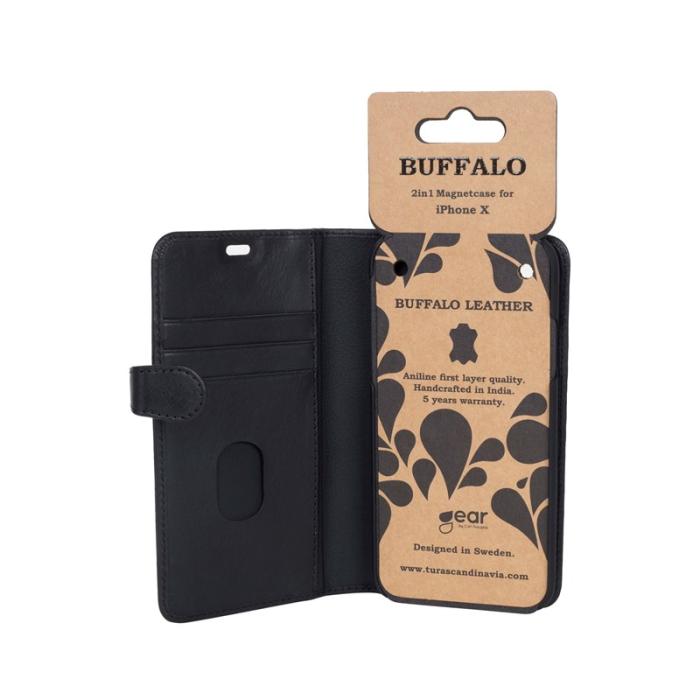 UTGATT4 - GEAR Buffalo äkta läder Plånboksfodral iPhone XS / X - Svart
