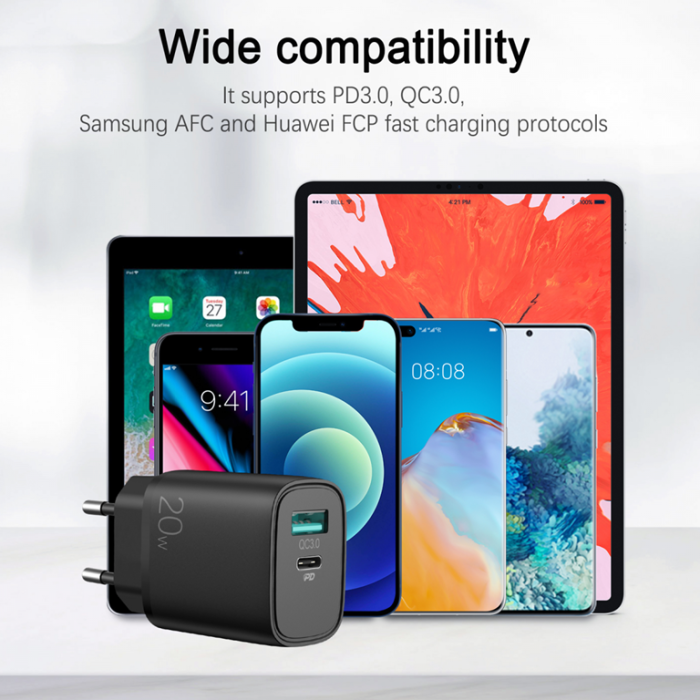 SiGN - SiGN Snabbladdare USB & USB-C, 3.5A, 20W - Svart