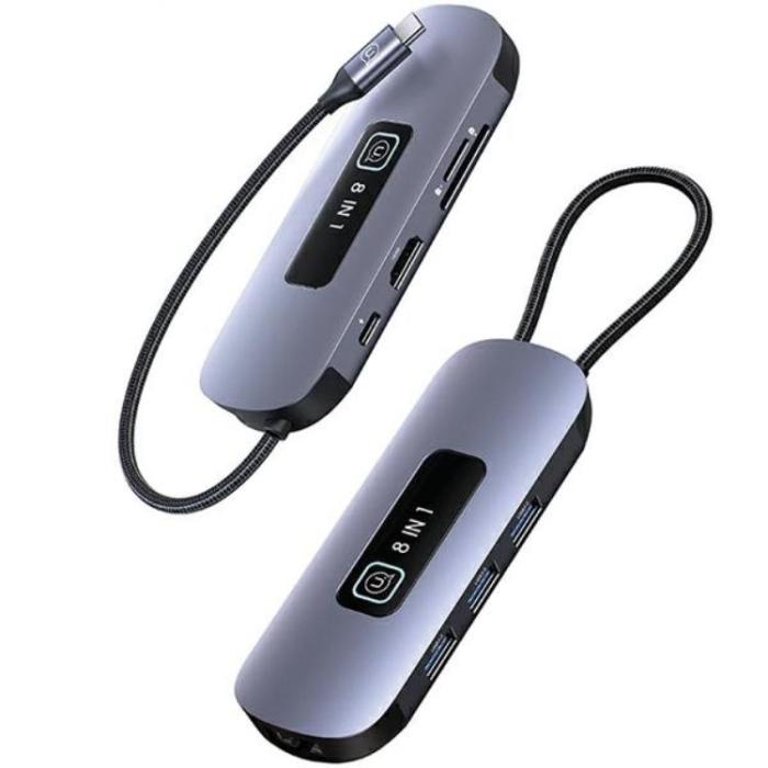 USAMS - USAMS 8in1 Hubb 100W 3xUSB-A USB-C, HDMI, TF, SD, RJ45