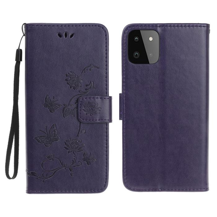 A-One Brand - Butterfly Plånboksfodral Samsung Galaxy A22 5G - Mörk Lila