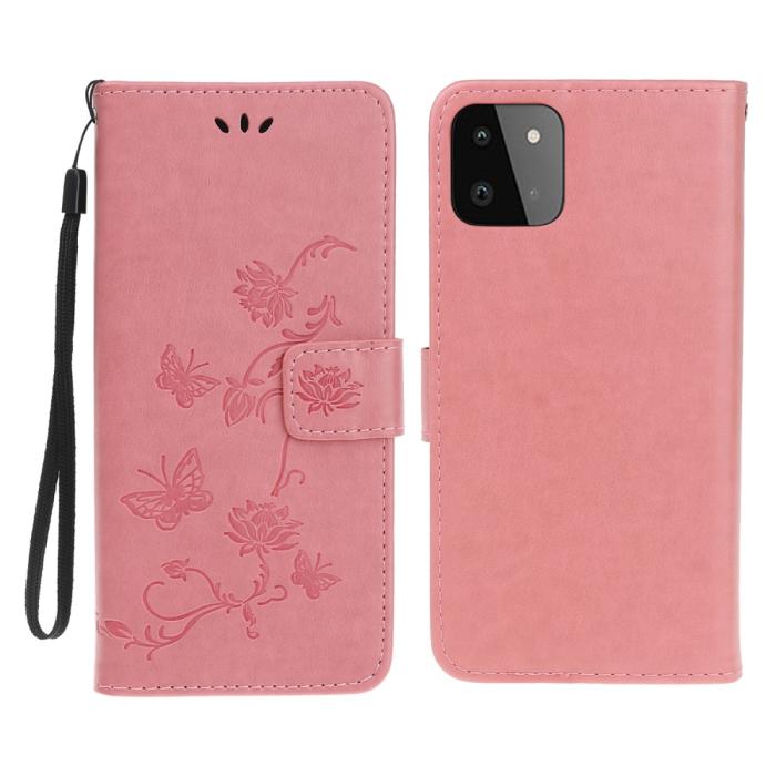 A-One Brand - Butterfly Plånboksfodral Samsung Galaxy A22 5G - Rosa