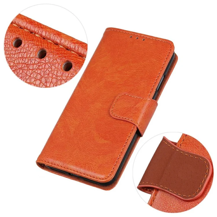 A-One Brand - iPhone 17 Plånboksfodral Nappa Texture Äkta läder - Orange