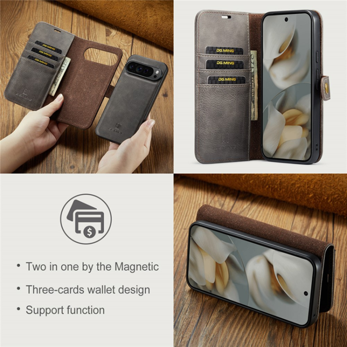 DG.MING - DG.MING Google Pixel 10 Pro XL Plånboksfodral Split Läder - Grå