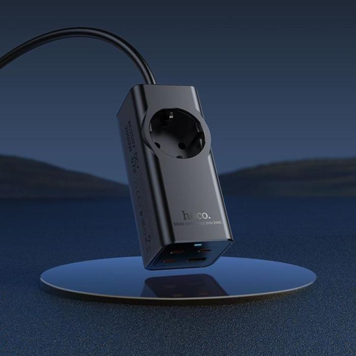 Hoco - Hoco Förlängningssladd 67W 1 uttag 3xTyp-C 1xUSB-A PD QC3.0 3A 2m - Svart