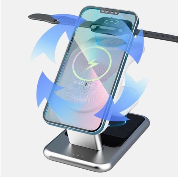 A-One Brand - 3-in-1 Trådlös Laddare Magsafe iPhone, Apple Watch, Airpods 15W - Vit
