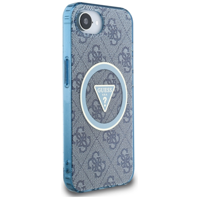 Guess - Guess iPhone 16e Mobilskal Magsafe Metal Glitter - Blå