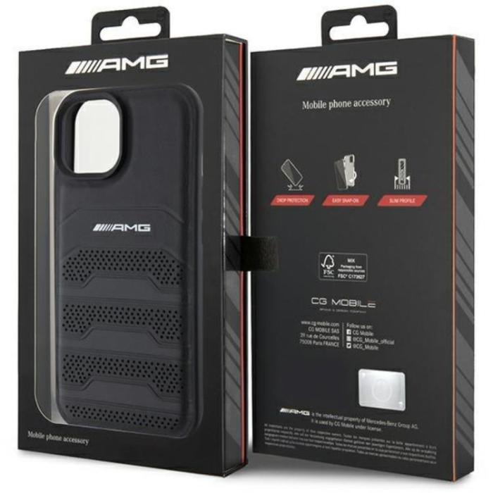 Mercedes - AMG iPhone 15 Mobilskal Läder Debossed Lines - Svart