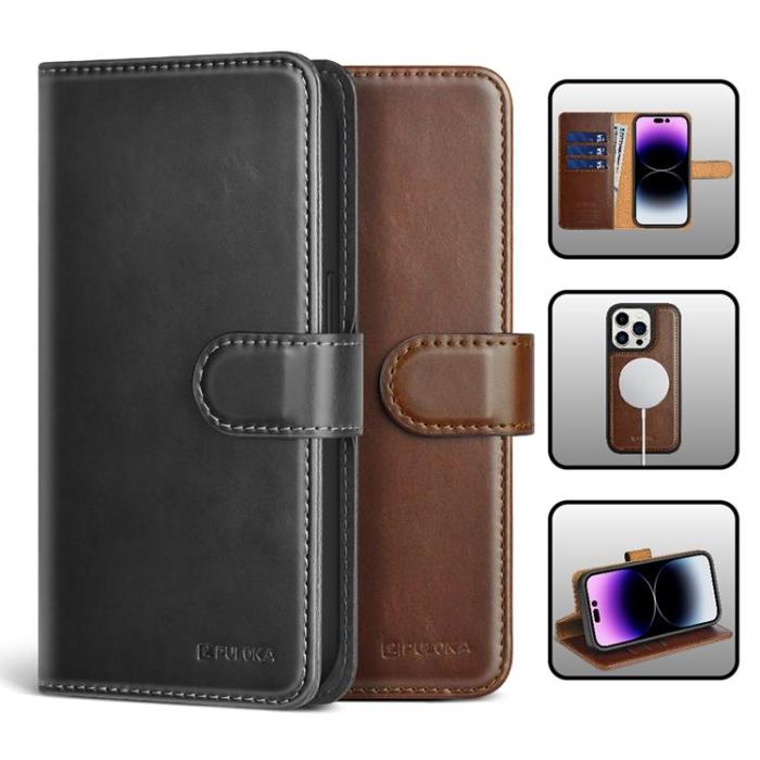 PULOKA - Puloka iPhone 14 Plus Plånboksfodral Magsafe 2in1 Detachable - Brun