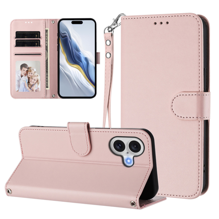 A-One Brand - iPhone 17 Plånboksfodral Läder med Handledsrem - Rosa