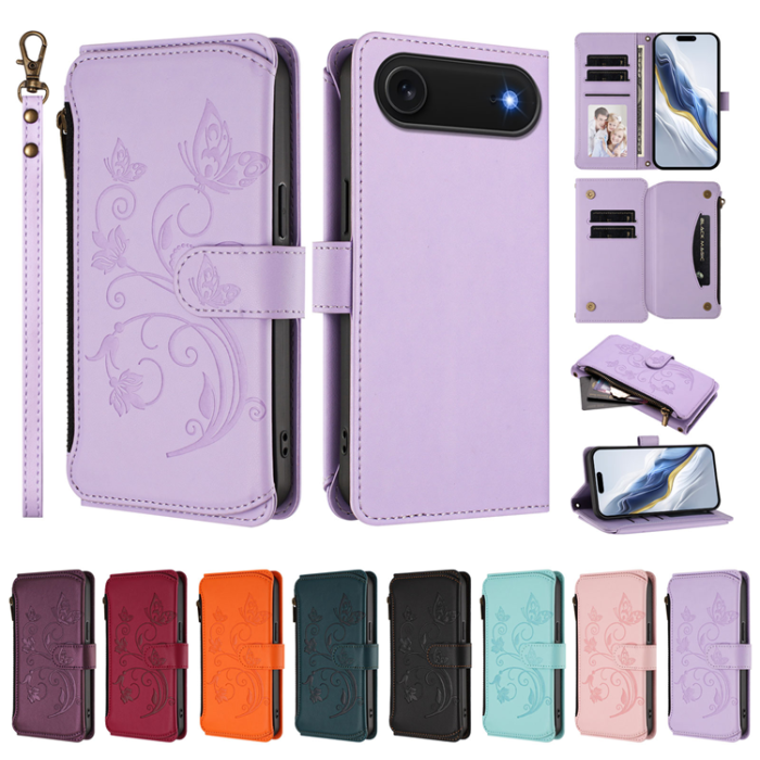 A-One Brand - iPhone 17 Air Plånboksfodral Butterfly Floral Imprint - Ljuslila