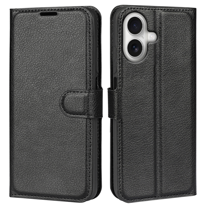 A-One Brand - iPhone 17 Plånboksfodral Litchi Texture läder - Svart