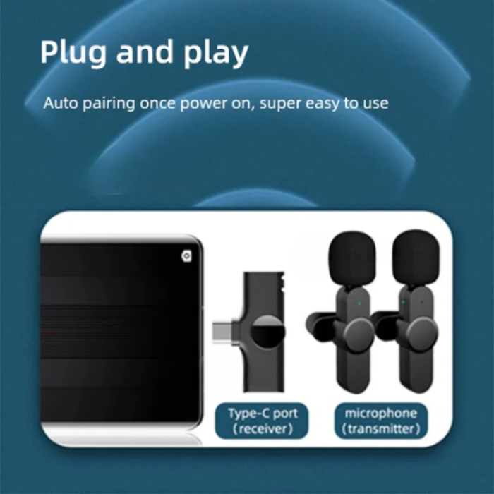Lavalier - Lavalier Typ-C Trådlös M21 2 st Mikrofoner Bluetooth - Svart
