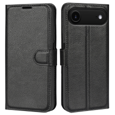 A-One Brand - iPhone 17 Air Plånboksfodral Litchi Texture läder - Svart