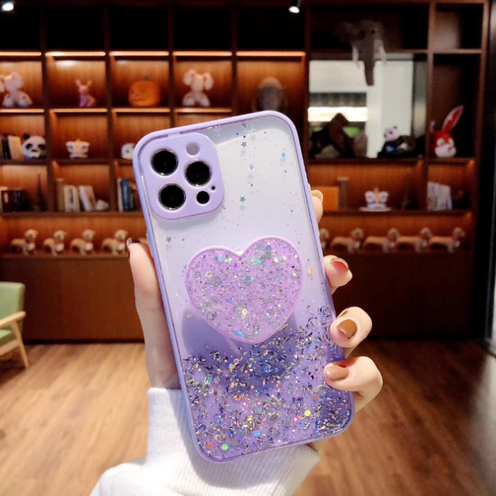 A-One Brand - Heart Glitter Mobilhållare / Mobilgrepp - Lila