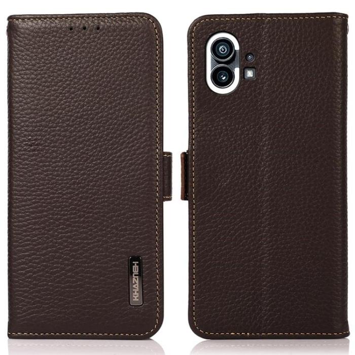 KHAZNEH - KHAZNEH Nothing Phone 1 Plånboksfodral Äkta Läder - Brun