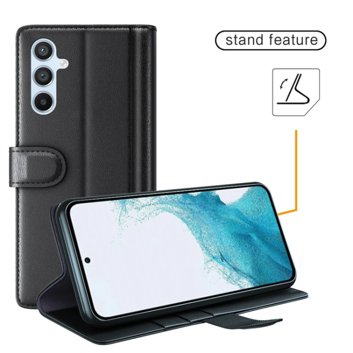 A-One Brand - Galaxy S23 FE Plånboksfodral Äkta Läder - Svart