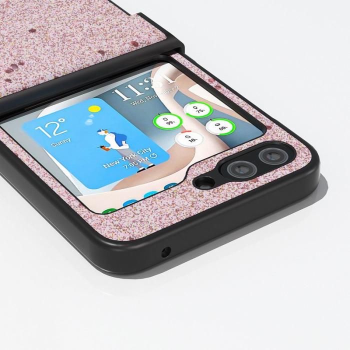 ABEEL - ABEEL Mobilskal till Samsung Galaxy Z Flip7 FE 5G PU Läder Glittrig Rosa