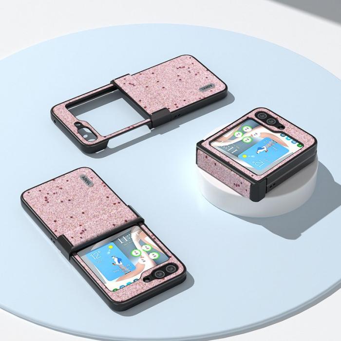 ABEEL - ABEEL Mobilskal till Samsung Galaxy Z Flip7 FE 5G PU Läder Glittrig Rosa