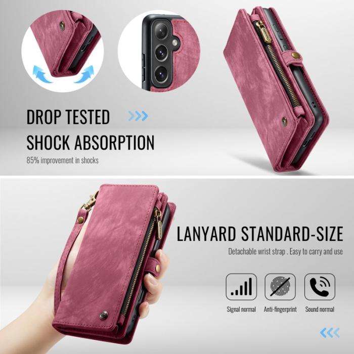 Caseme - CASEME Mobilskal till Samsung Galaxy S24 FE Konstläder med Plånboksfodral Röd