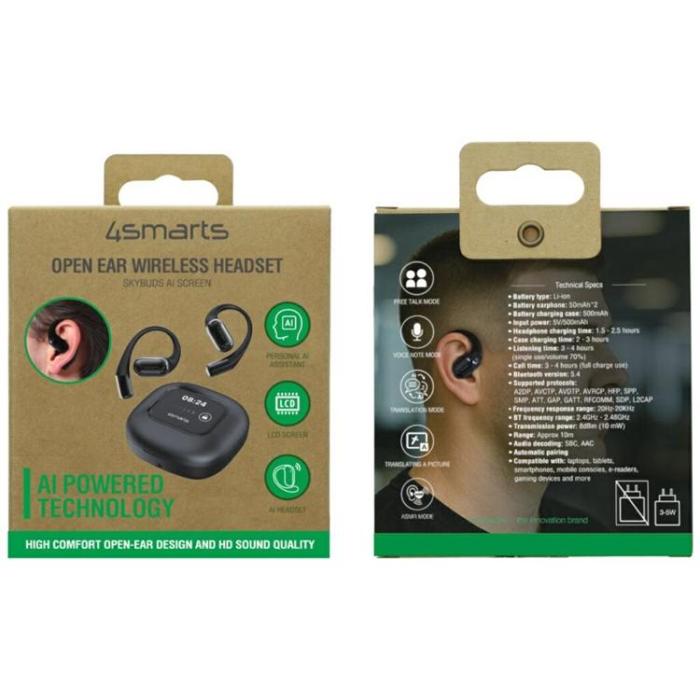 4smarts - 4smarts OWS In-Ear Hörlurar Bluetooth med AI Display SkyBuds - Svart