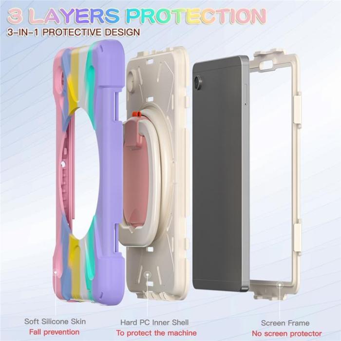 A-One Brand - Galaxy Tab A9 Skal Kickstand Handle Grip - Färgglad Rosa