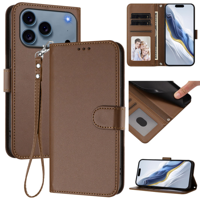 A-One Brand - iPhone 17 Pro Max Plånboksfodral Läder med Handledsrem - Brun