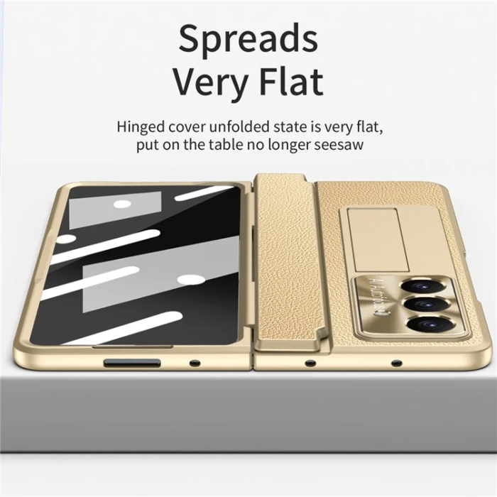 A-One Brand - Galaxy Z Fold7 5G Mobilskal läder + PC Kickstand - Guld