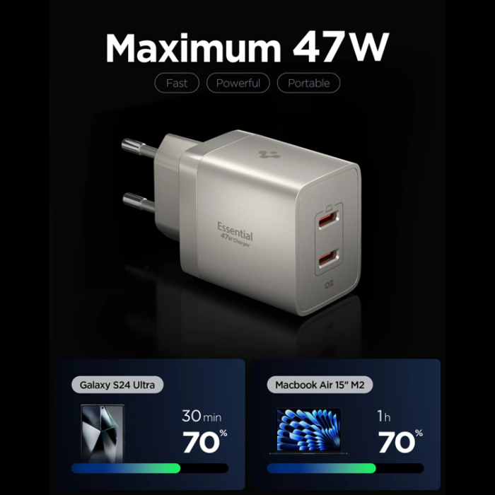 Spigen - Spigen 2-Port Nätverk Laddare 47W EE472EU-GaN - Naturlig Titan