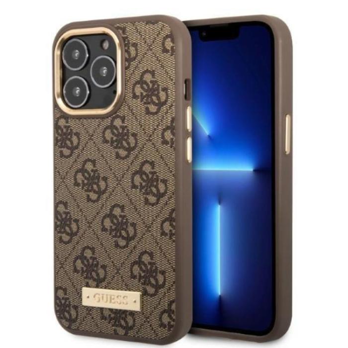 UTGATT1 - Guess iPhone 13 Pro Skal MagSafe 4G Logo Plate - Brun