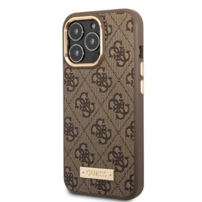 UTGATT1 - Guess iPhone 13 Pro Skal MagSafe 4G Logo Plate - Brun