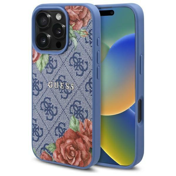 Guess iPhone 16 Pro Mobilskal MagSafe 4G Flowers Print - Blå | 2353 | AlltMobil