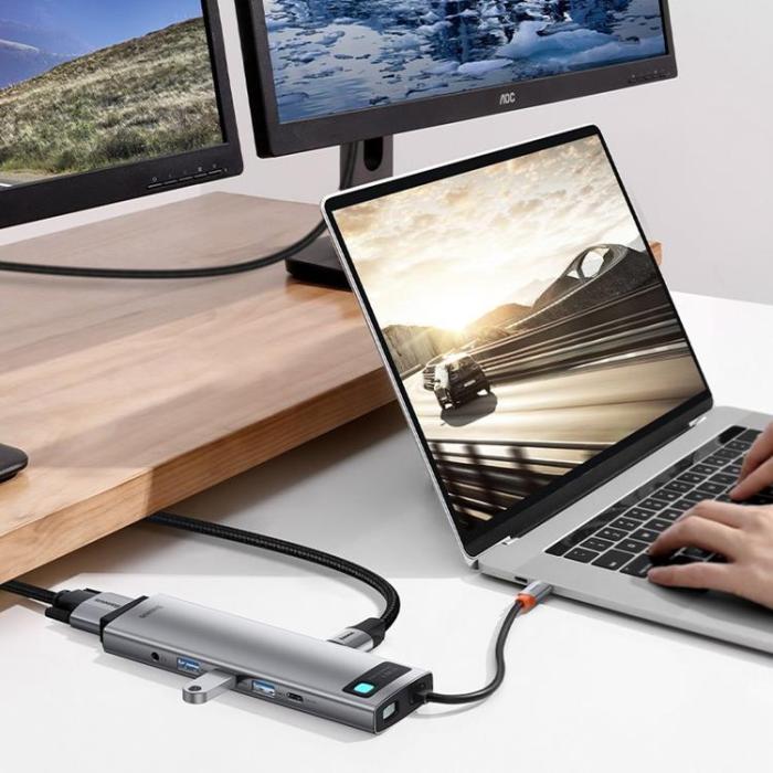 BASEUS - Baseus Metal 11in1 Multifunctional HUB USB-C 100W - Grå