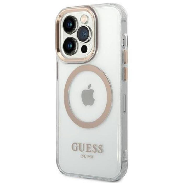 Guess - GUESS iPhone 14 Pro Skal Magsafe Metal Outline - Guld