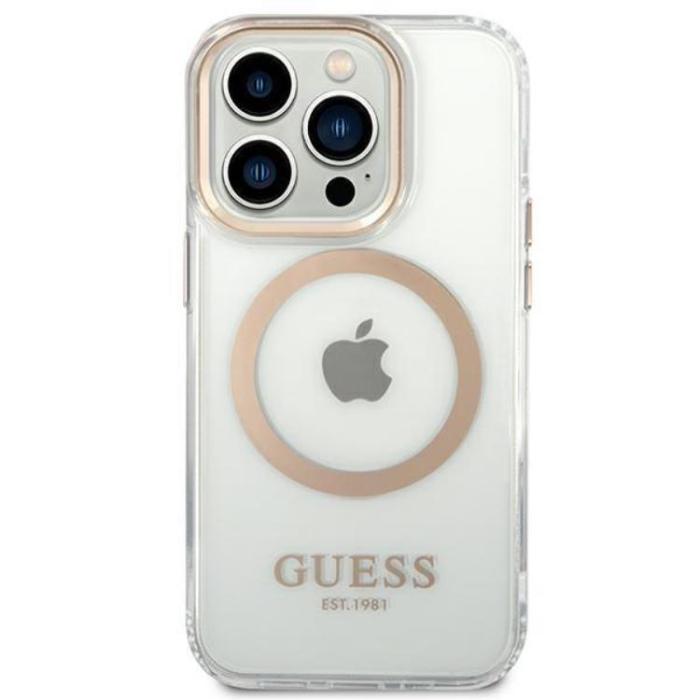 Guess - GUESS iPhone 14 Pro Skal Magsafe Metal Outline - Guld