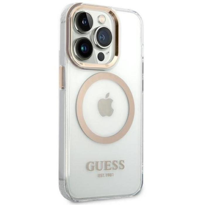 Guess - GUESS iPhone 14 Pro Skal Magsafe Metal Outline - Guld