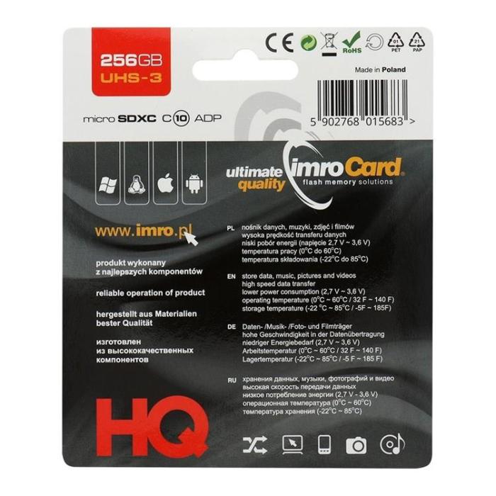 Imro - Imro Minneskort MicroSD 256GB Med Adapter Klass 10 UHS 3
