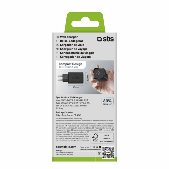 SBS - SBS Snabbladdare 45W GaN USB-C med Power Delivery - Svart