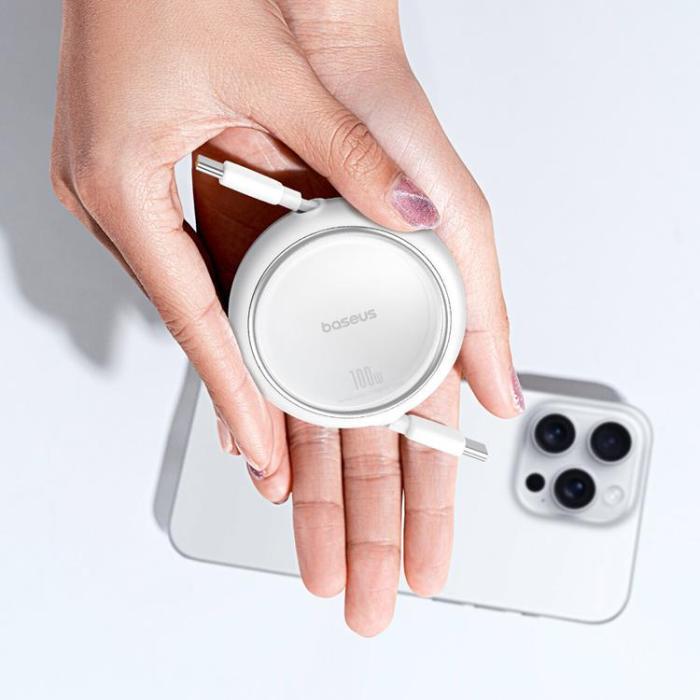 BASEUS - Baseus Retractable Free2Draw Mini USB-C - USB-C 100W 1m - Vit