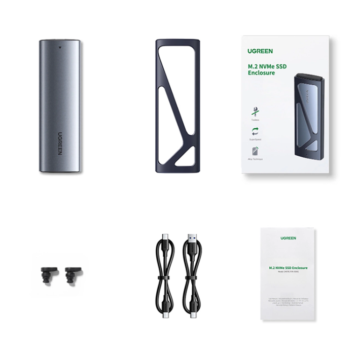 Ugreen - Ugreen Skivhus för 10 Gbps-enhet M.2 NVMe Med USB-C / USB-A Kablar - Svart
