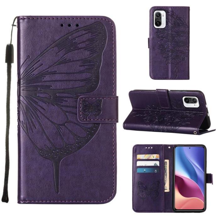 A-One Brand - Butterfly Flower Imprinted Plånboksfodral Xiaomi 12 Pro - Mörklila