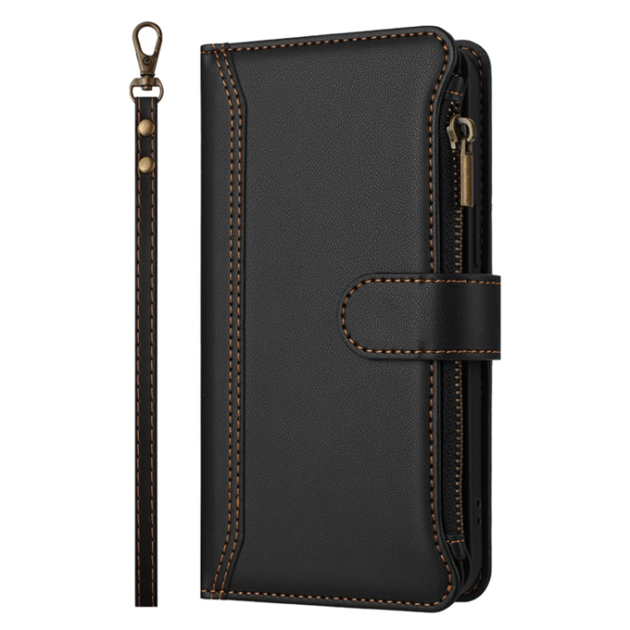 A-One Brand - iPhone 17 Pro Plånboksfodral Zipper Med Rem - Svart