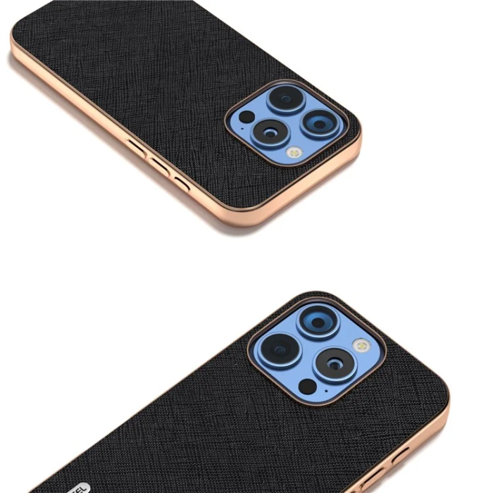 ABEEL - Abeel iPhone 16 Pro Mobilskal Äkta Läder Cross Texture - Svart