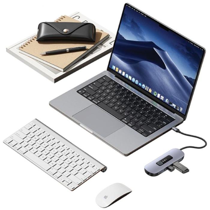 USAMS - USAMS 8in1 Hubb 100W 3xUSB-A USB-C, HDMI, TF, SD, RJ45